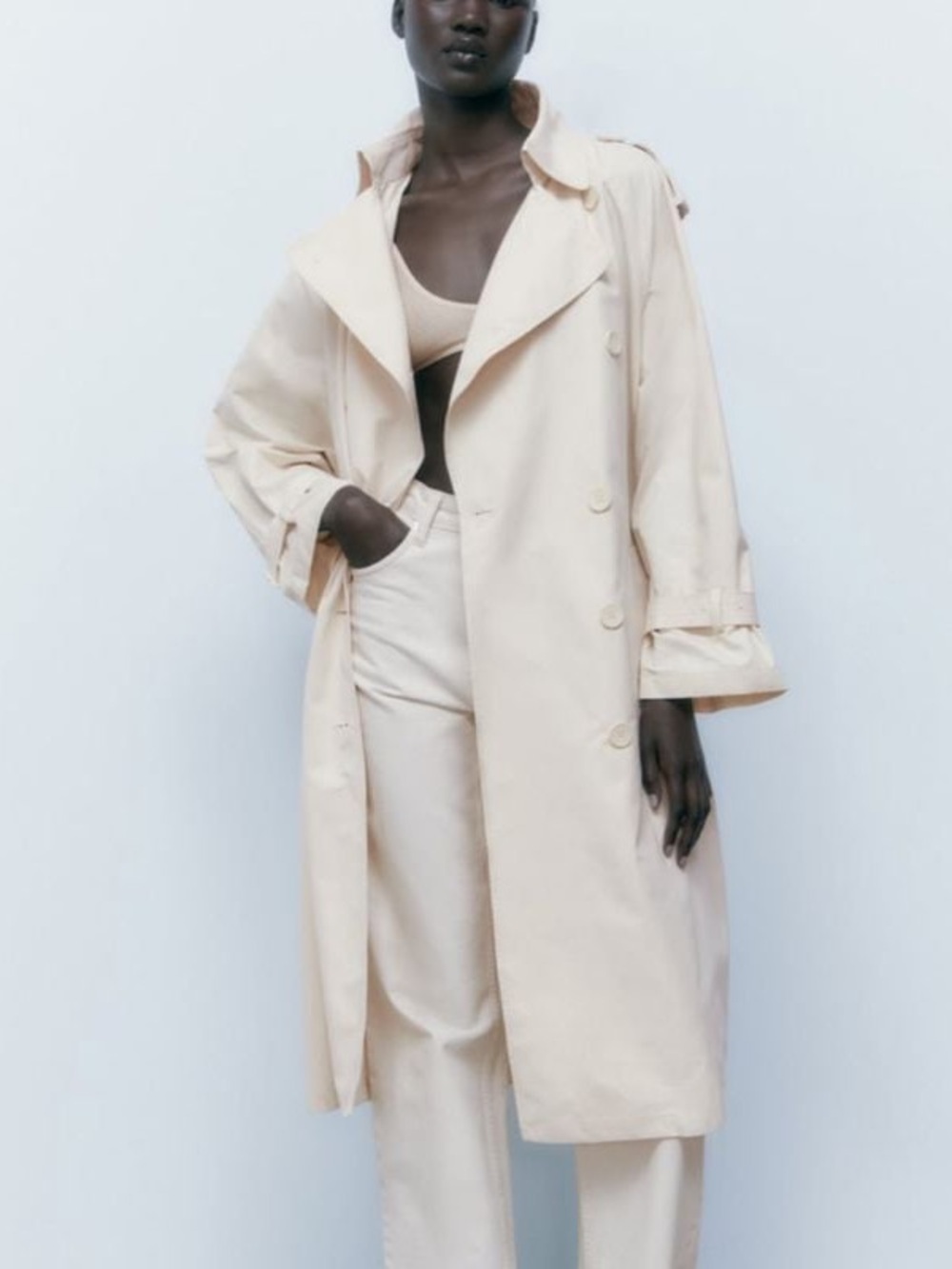 ZARA Beige Double-Breasted Trench Coat